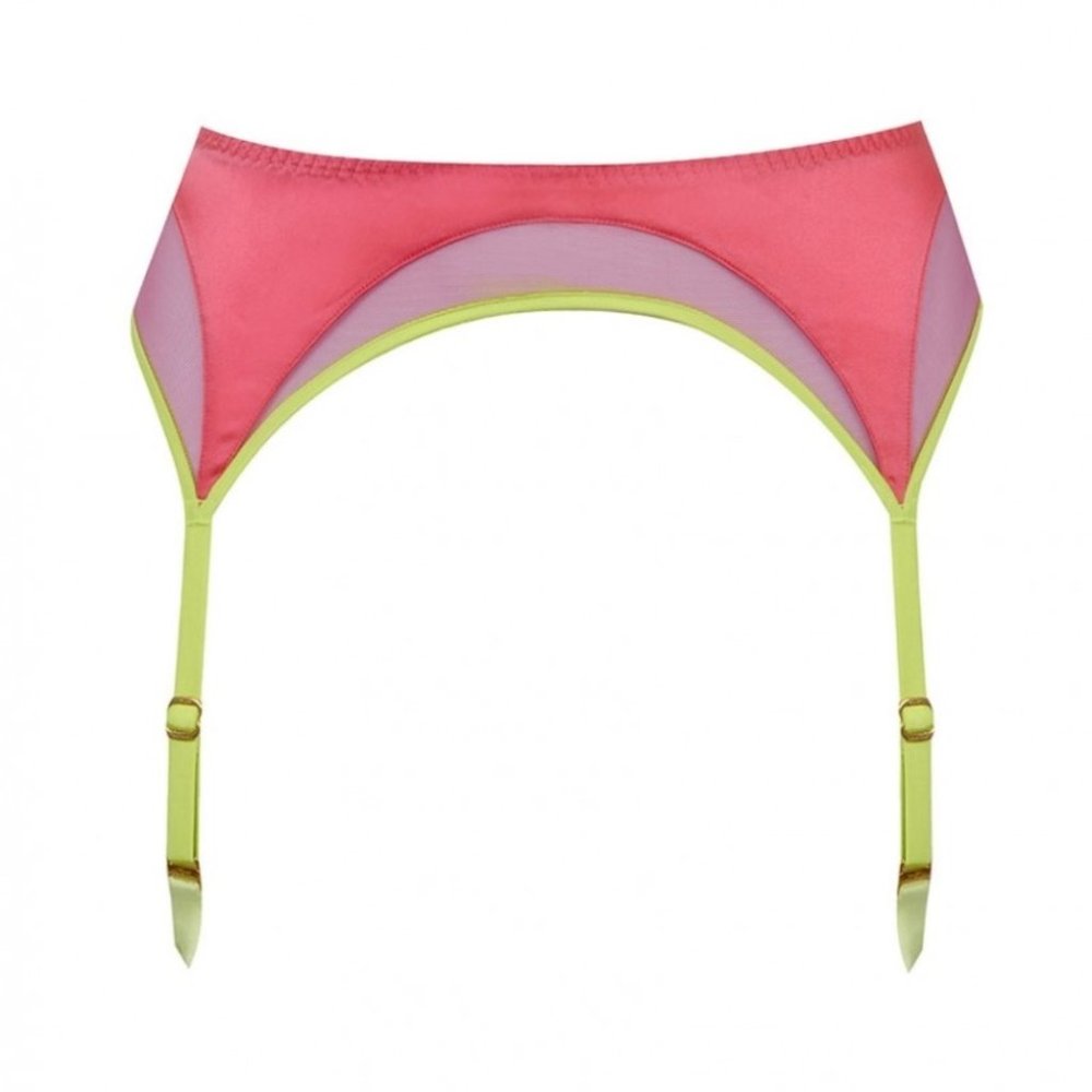 Agent Provocateur Viv Pink Lime Silk Suspender AP4 Large NWT